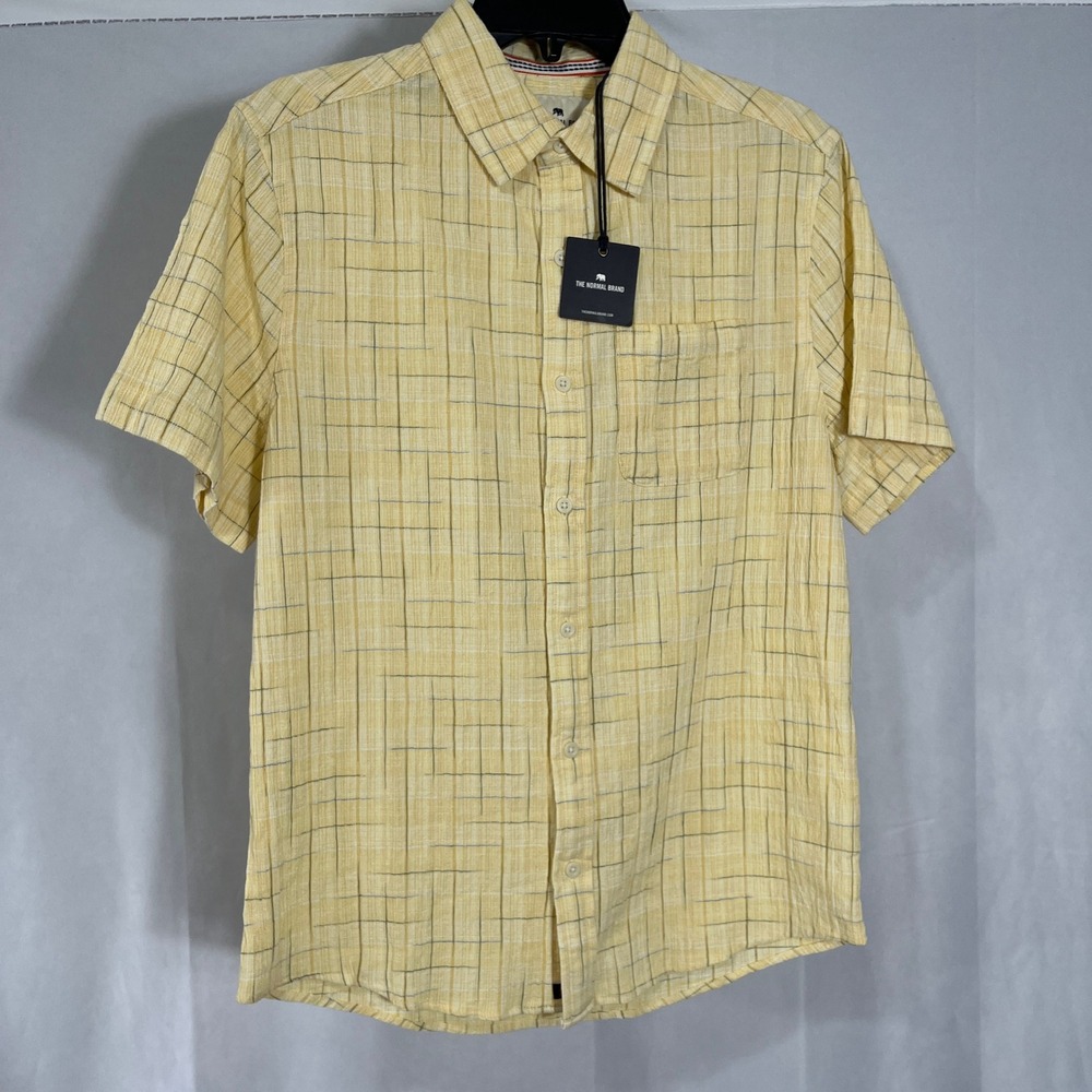 The Normal Brand Freshwater Shirt Short Sleeve Grid Yellow Mens Size S‎ NWT